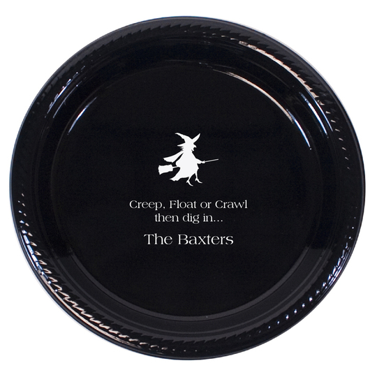 Personalized Flying Witch Plastic Plates